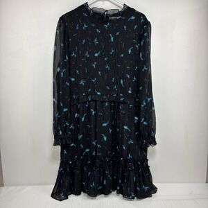 Ryegrass Dress Black Blue Shimmer Long Billow Sleeve Stretchy High Neck Size XXL